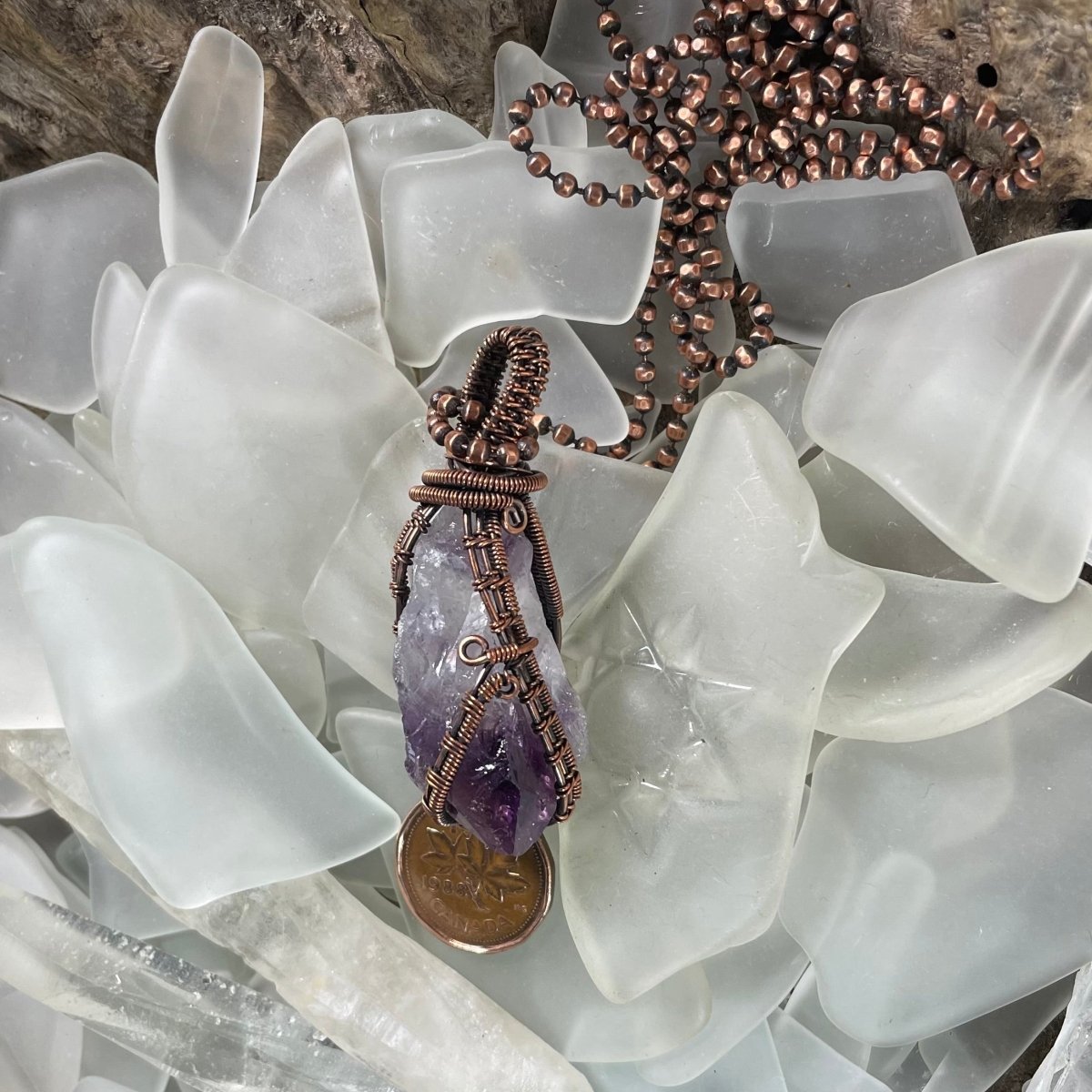 Copper Wire Wrapped Raw Amethyst Point Pendant - Mother Of Metal - amethyst - Copper - For Her-Pendants