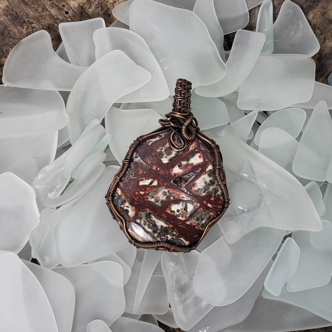 Crazy Lace Agate and Copper Pendant - Mother Of Metal - crazy lace agate - For Her - For Him-Charms & Pendants