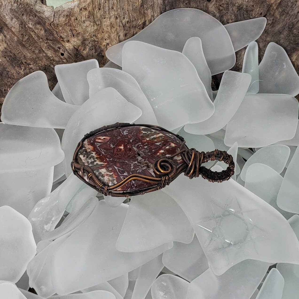 Crazy Lace Agate and Copper Pendant - Mother Of Metal - crazy lace agate - For Her - For Him-Charms & Pendants