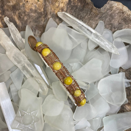 Fossil Stone Beaded Cuff Yellow - Mother Of Metal - For Her - For Wrists - fossil stone-