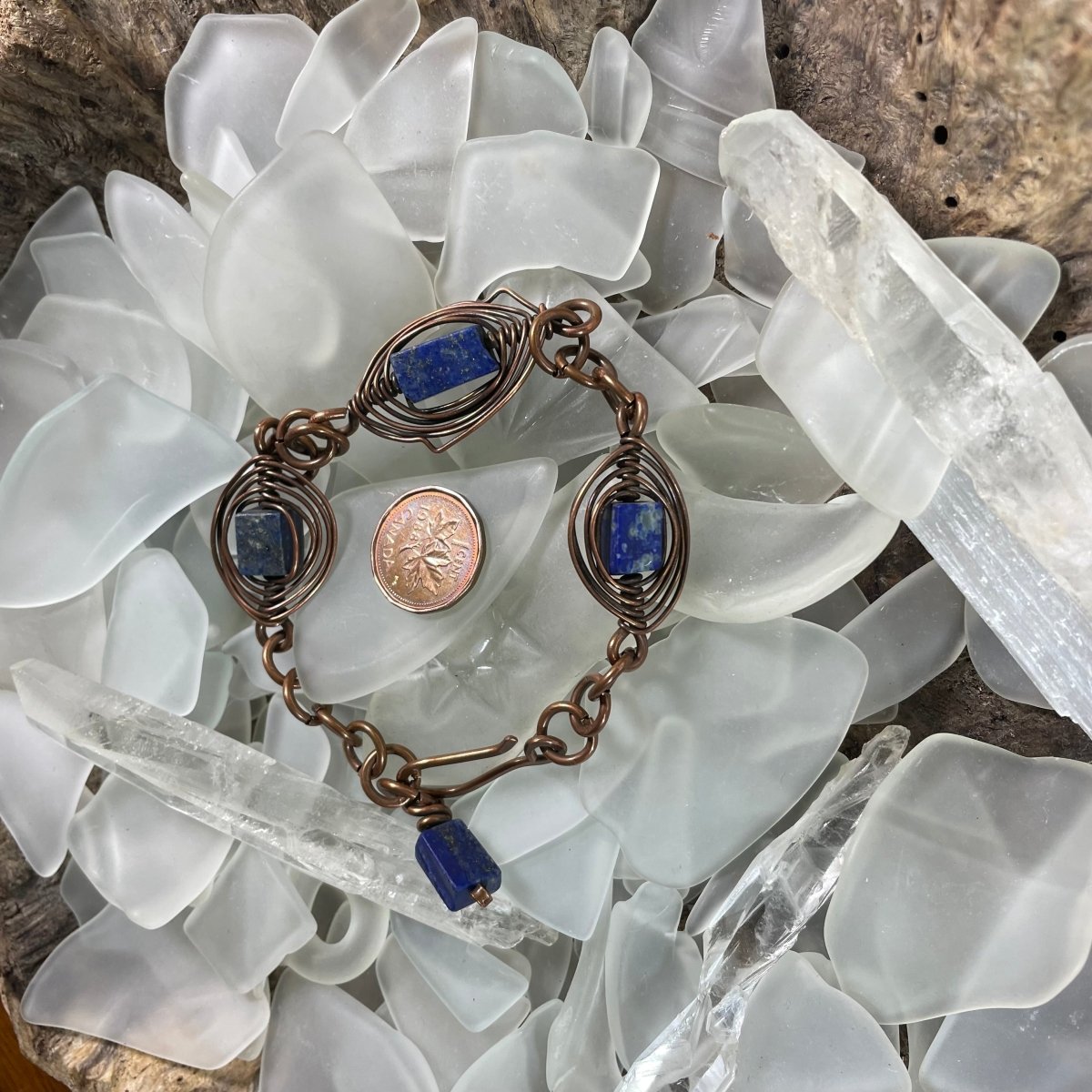 Lapis Lazuli and Copper Link Bracelet - Mother Of Metal - AG Collection - Copper - For Her-beaded chain links