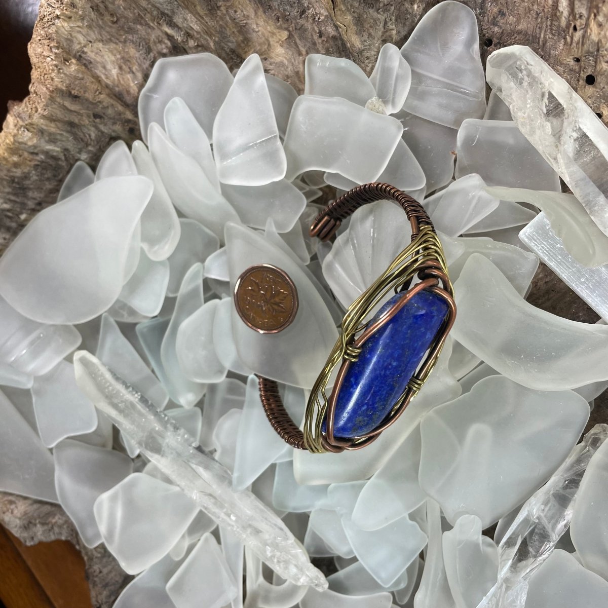 Lapis Lazuli Copper and Brass Cuff Bracelet - Mother Of Metal - brass - Copper - For Her-Cuff Bracelets