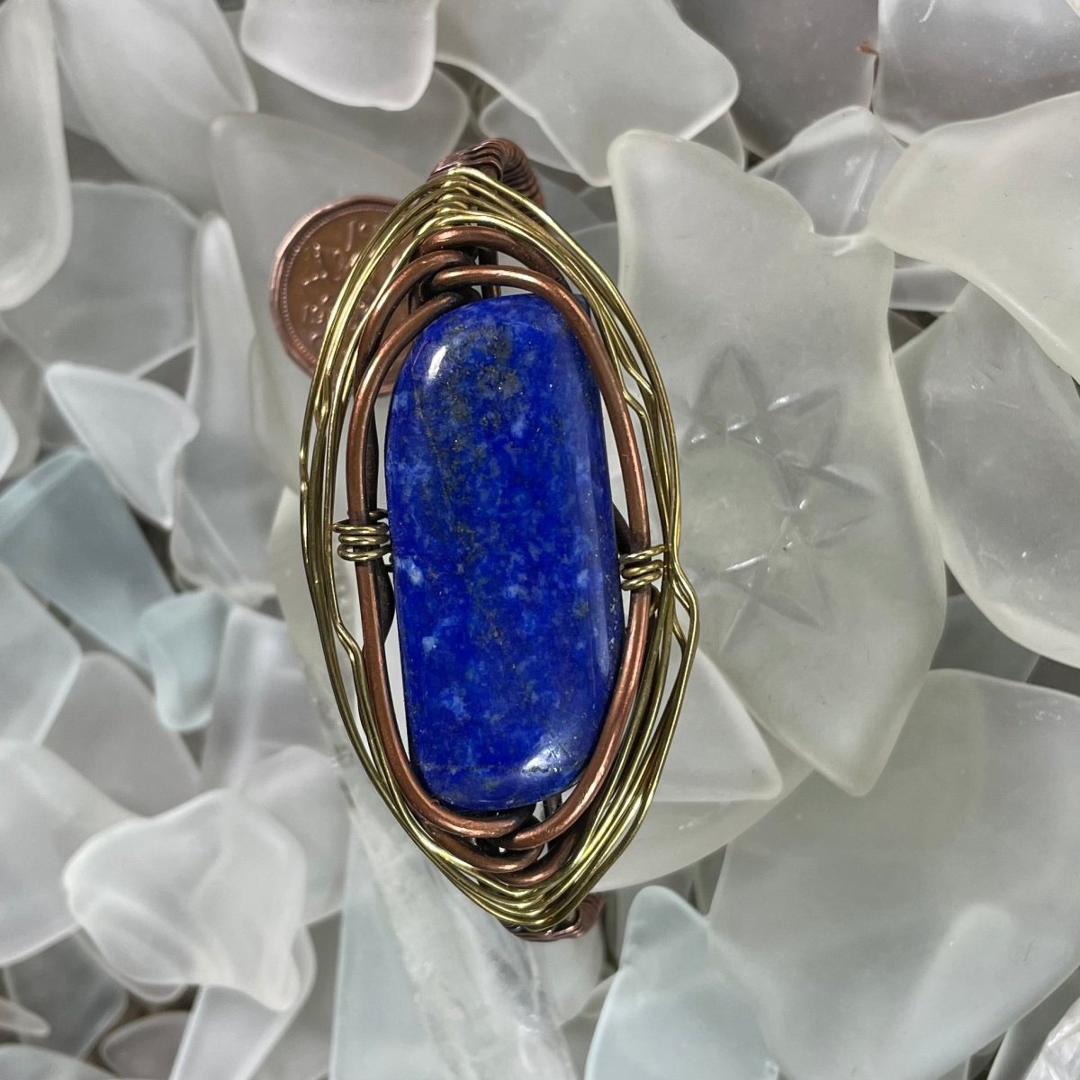 Lapis Lazuli Copper and Brass Cuff Bracelet - Mother Of Metal - brass - Copper - For Her-Cuff Bracelets