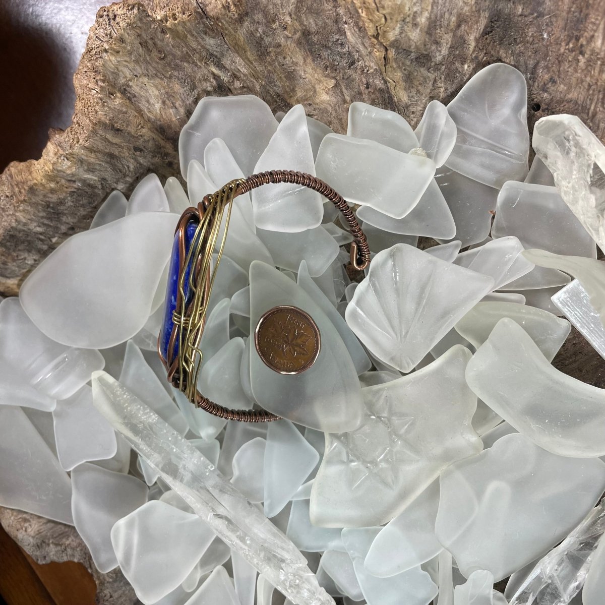 Lapis Lazuli Copper and Brass Cuff Bracelet - Mother Of Metal - brass - Copper - For Her-Cuff Bracelets