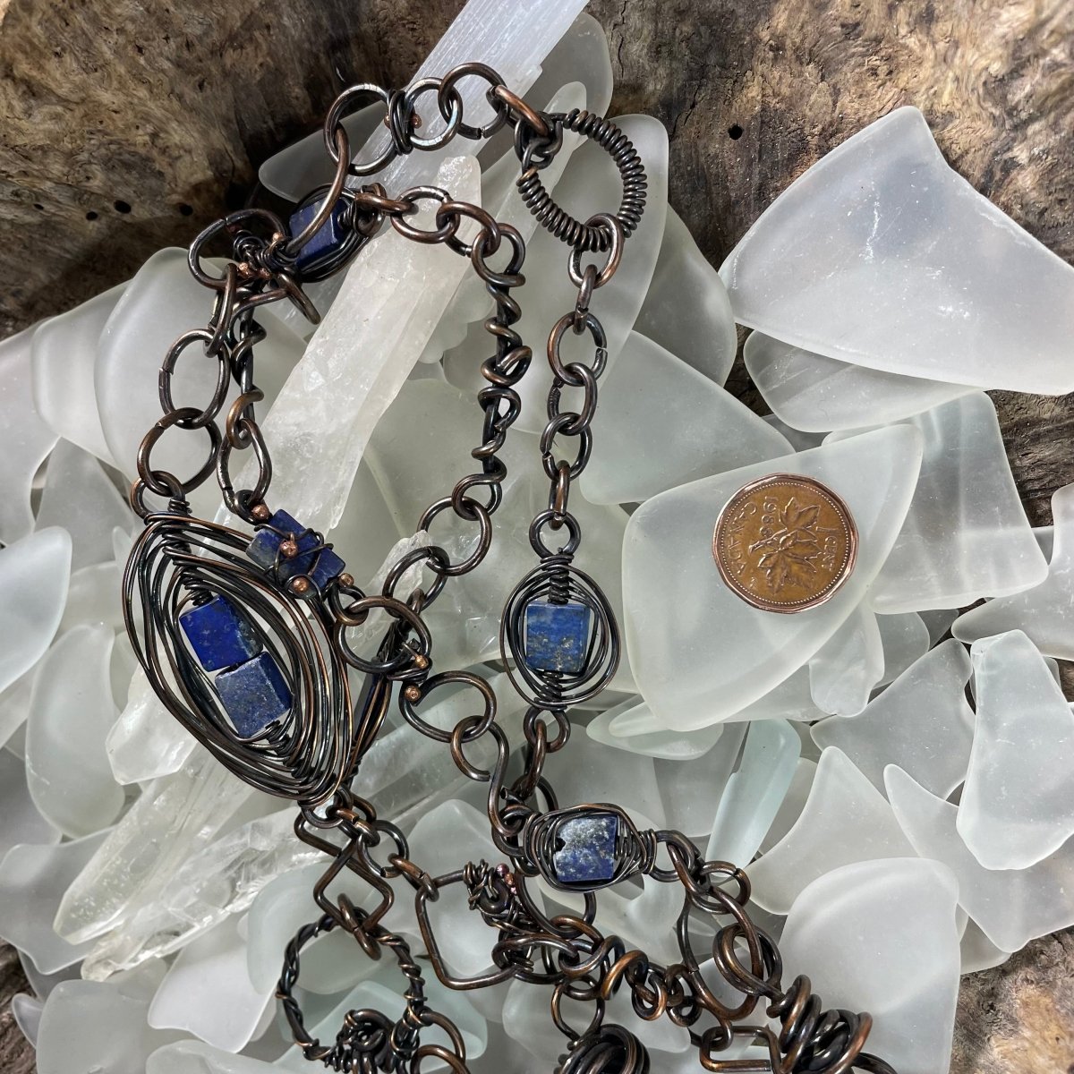 Lapis Lazuli Opera Necklace - Mother Of Metal - AG Collection - Bay of Fundy Collection - Copper-Necklaces