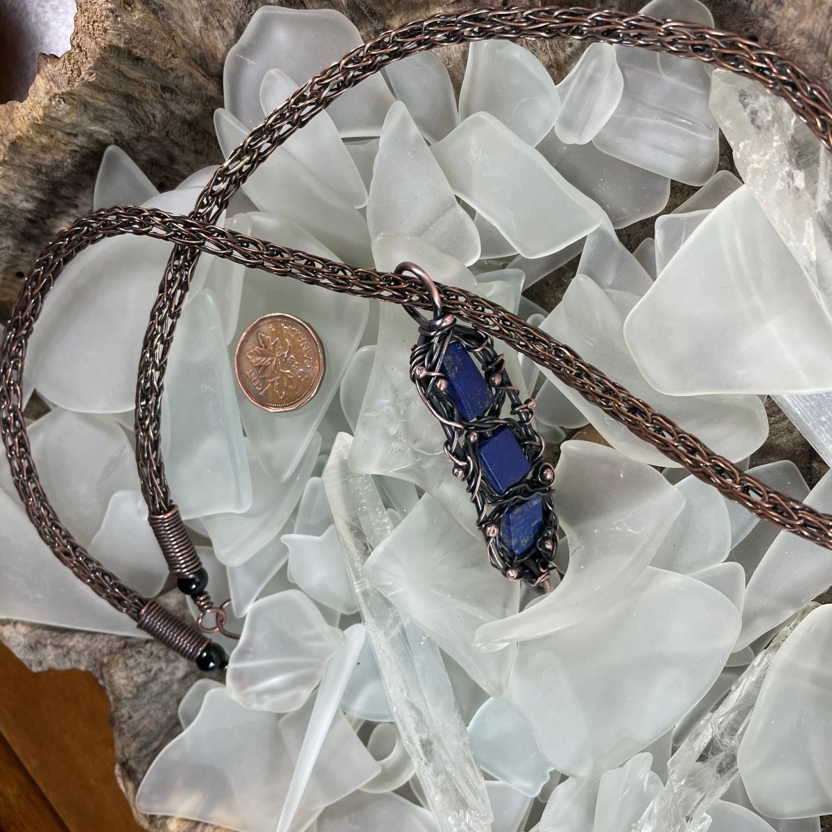 Lapis Lazuli Viking Knit Necklace - Mother Of Metal - AG Collection - Copper - For Her-Necklaces