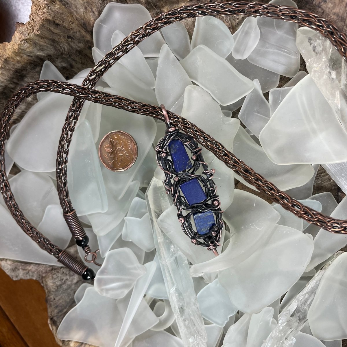 Lapis Lazuli Viking Knit Necklace - Mother Of Metal - AG Collection - Copper - For Her-Necklaces