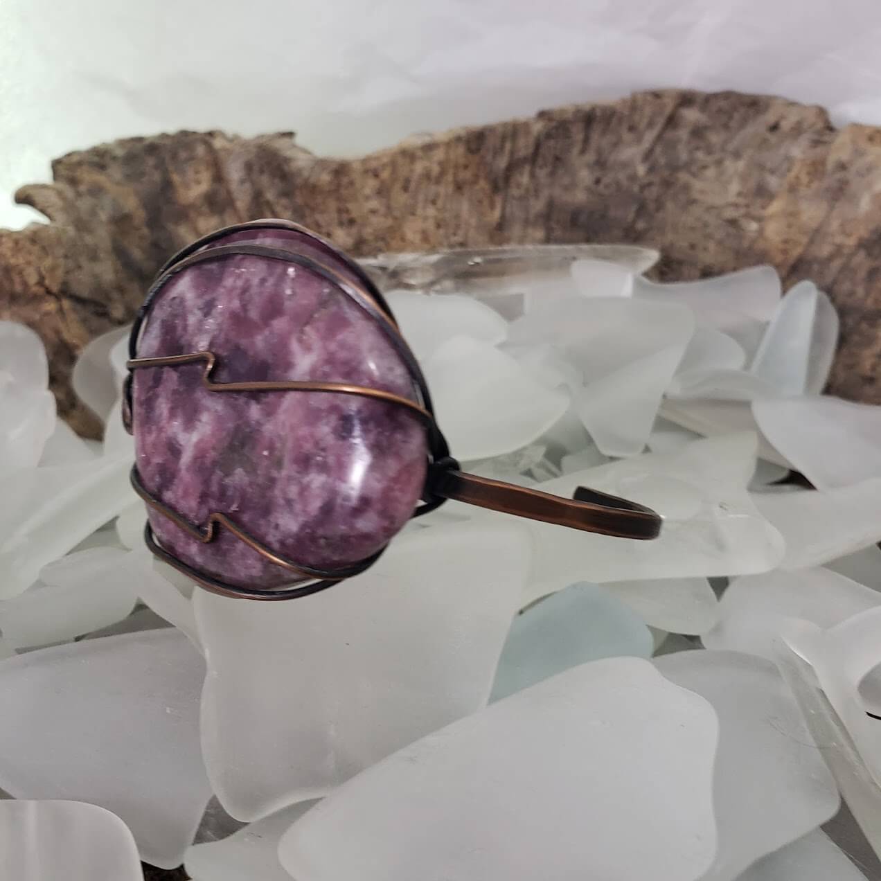 Lepidolite Adjustable Cuff Bracelet - Mother Of Metal - For Her - For Wrists - lepidolite-Bracelets