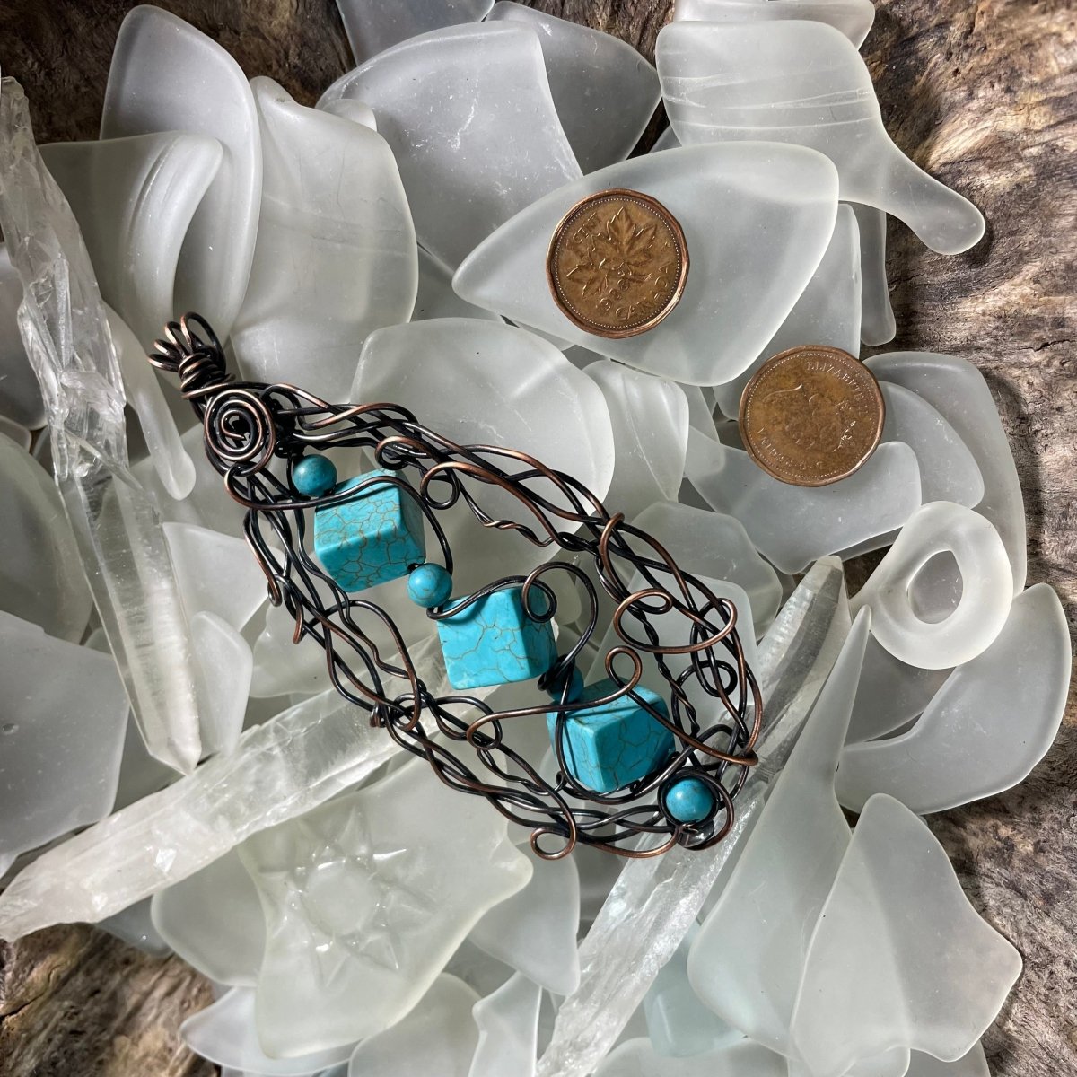 Magnesite and Copper Freeform Pendant - Mother Of Metal - Copper - For Her - For Necks-Pendants