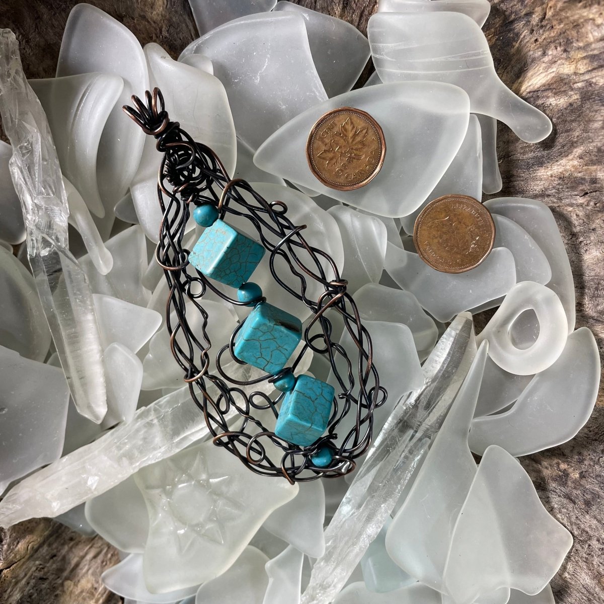 Magnesite and Copper Freeform Pendant - Mother Of Metal - Copper - For Her - For Necks-Pendants