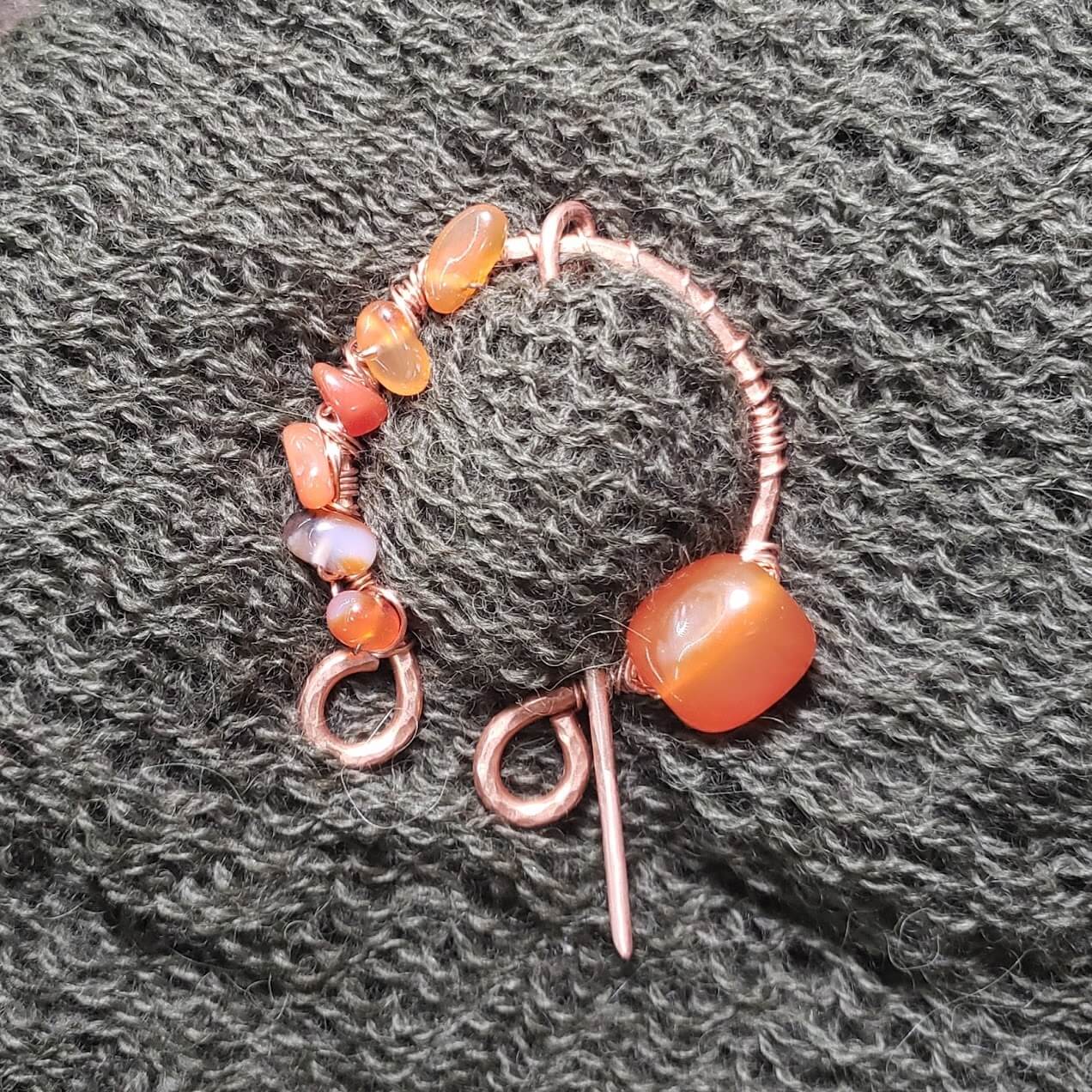 Penannular Brooch Copper and Carnelian - Mother Of Metal - brooch - carnelian - For Function-Brooches & Lapel Pins