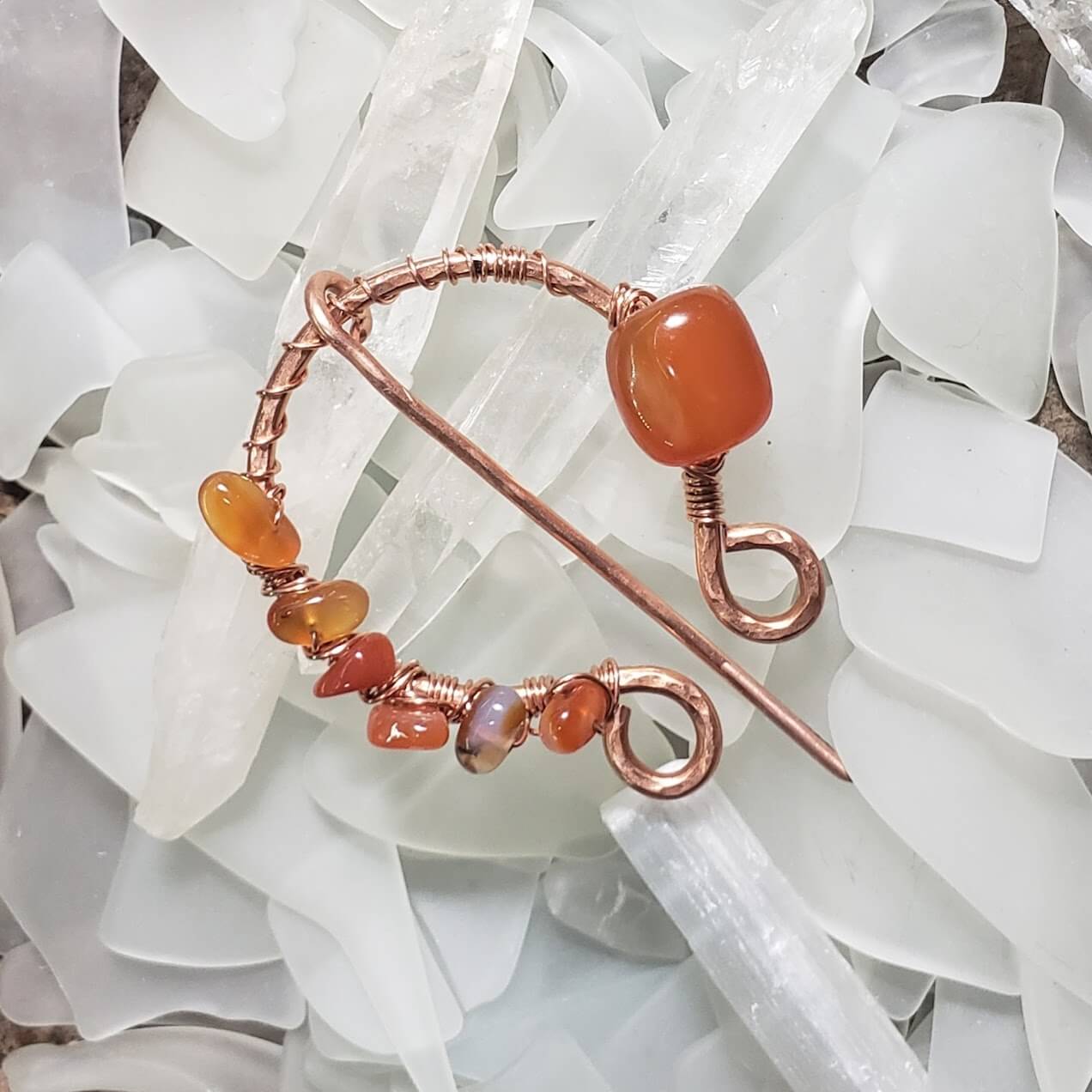 Penannular Brooch Copper and Carnelian - Mother Of Metal - brooch - carnelian - For Function-Brooches & Lapel Pins