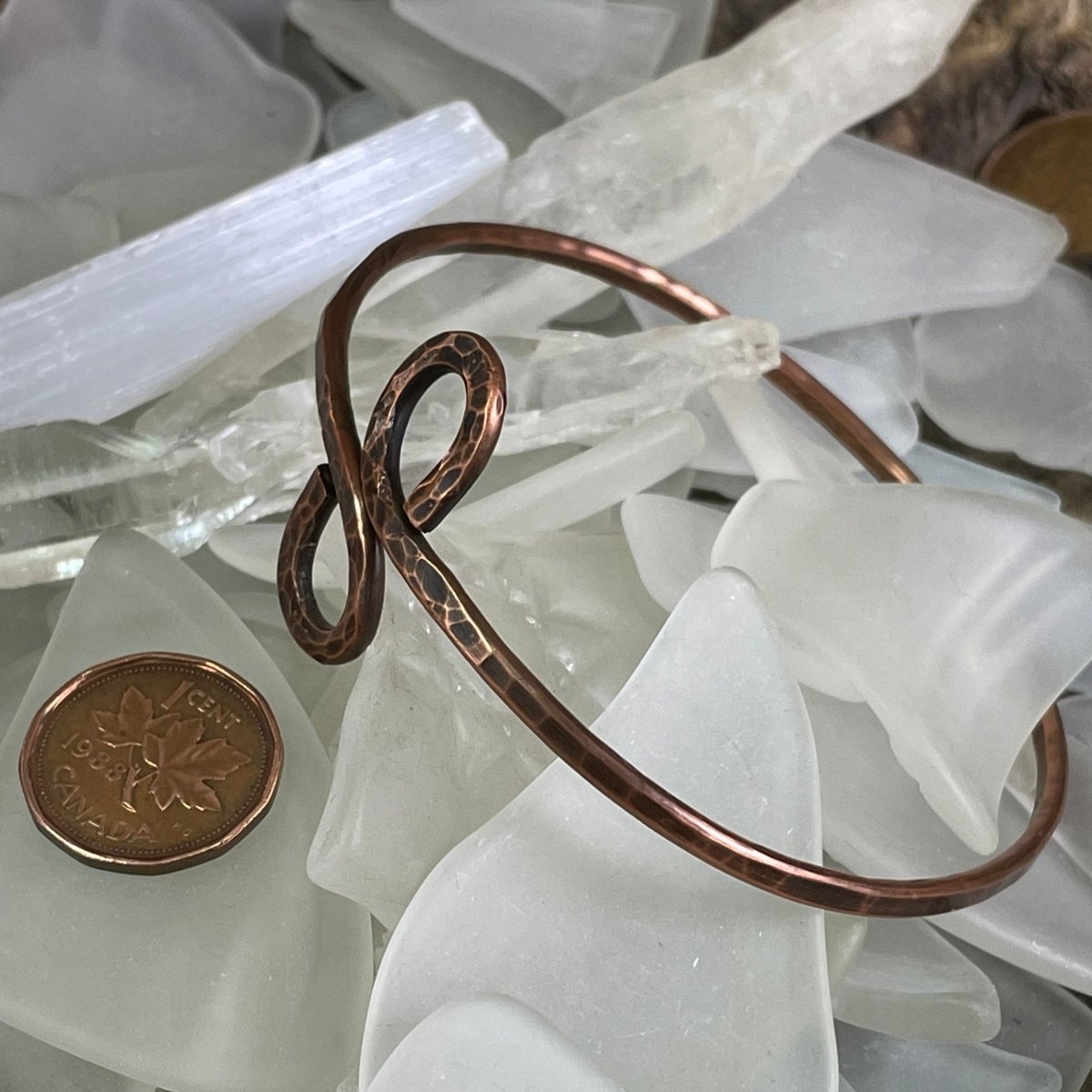 Planished Copper Infinity Bangle - Mother Of Metal - Copper - For Her - For Him-Bracelets