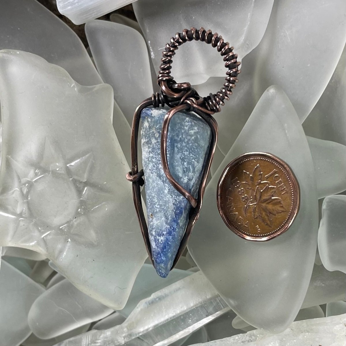 Raw Blue Quartz Pendant - Mother Of Metal - Blue Quartz - Copper - For Her-Pendants