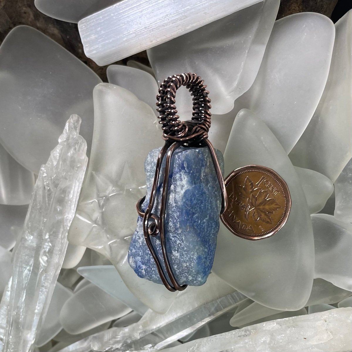 Raw Blue Quartz Pendant - Mother Of Metal - Blue Quartz - Copper - For Her-Pendants