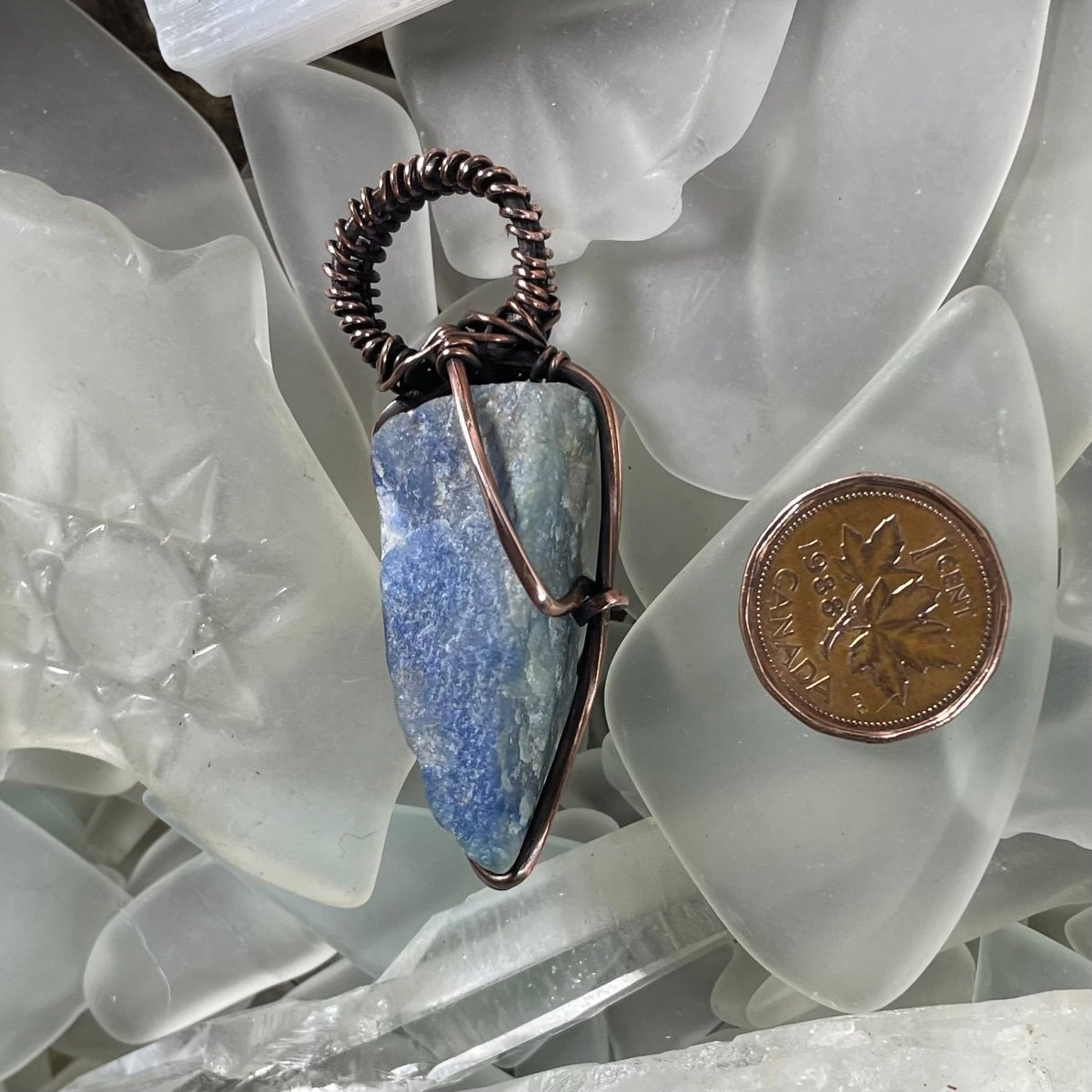 Raw Blue Quartz Pendant - Mother Of Metal - Blue Quartz - Copper - For Her-Pendants