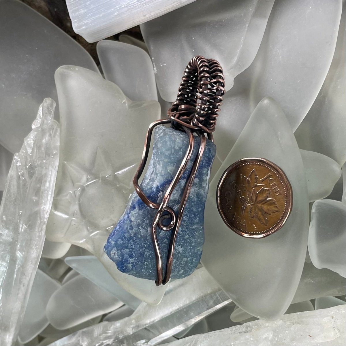 Raw Blue Quartz Pendant - Mother Of Metal - Blue Quartz - Copper - For Her-Pendants