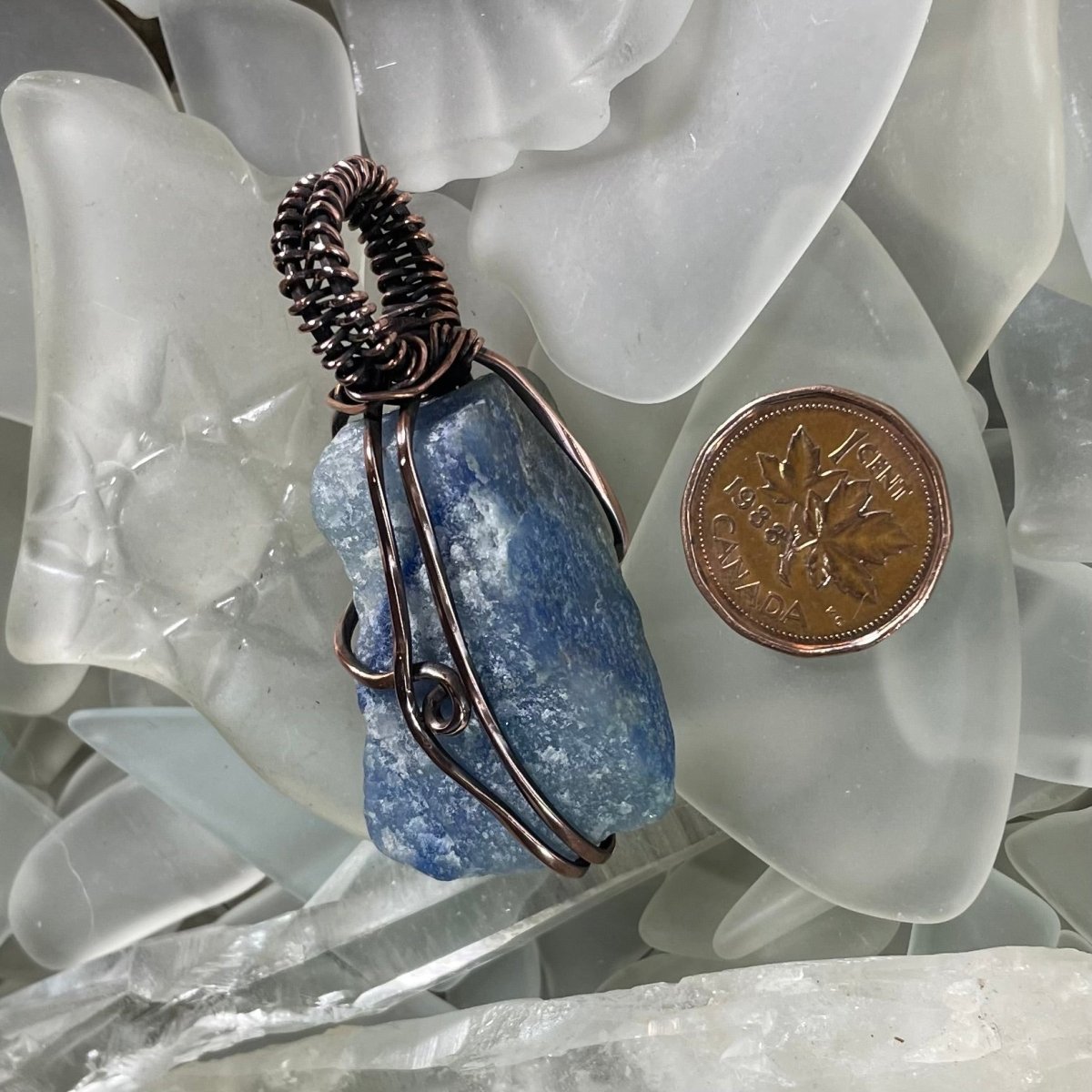 Raw Blue Quartz Pendant - Mother Of Metal - Blue Quartz - Copper - For Her-Pendants