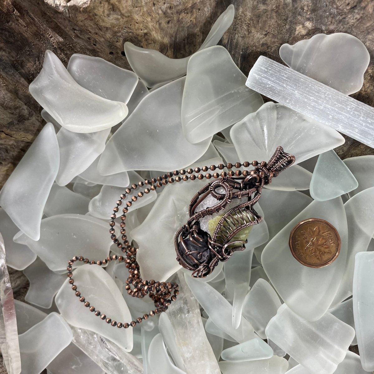 Raw Morganite Amethyst and Serpentine Necklace - Mother Of Metal - amethyst - Copper - copper chain-Necklaces