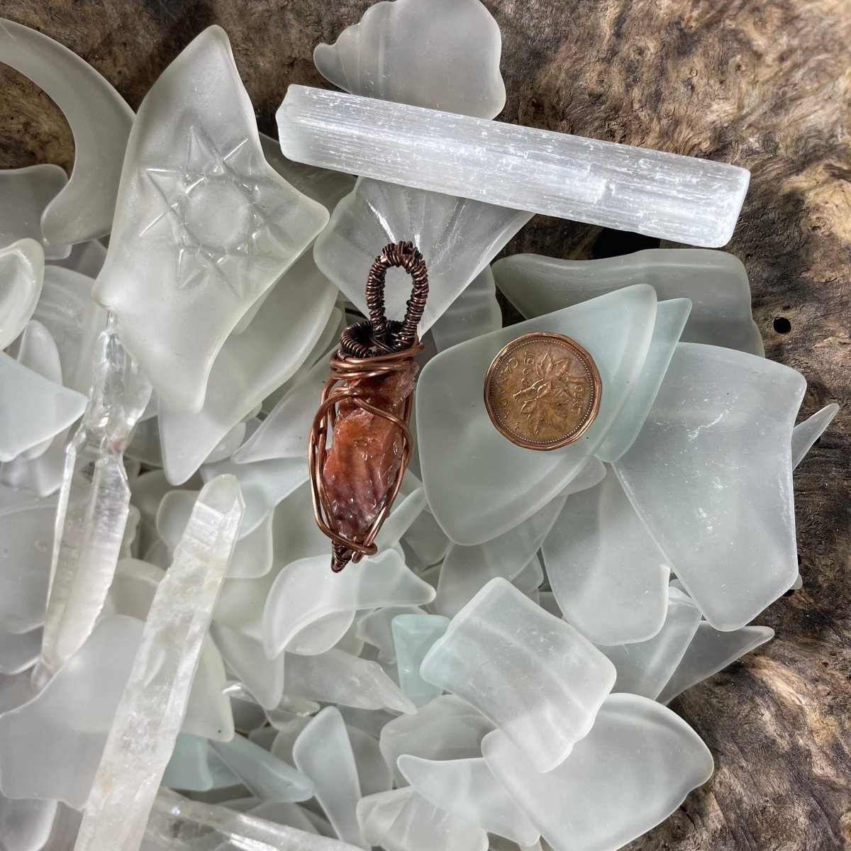 Raw Red Calcite and Copper Wrapped Pendant - Mother Of Metal - - -Charms & Pendants