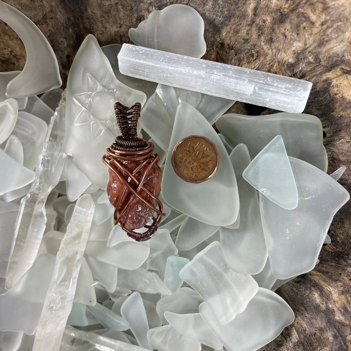 Raw Red Calcite and Copper Wrapped Pendant - Mother Of Metal - - -Charms & Pendants