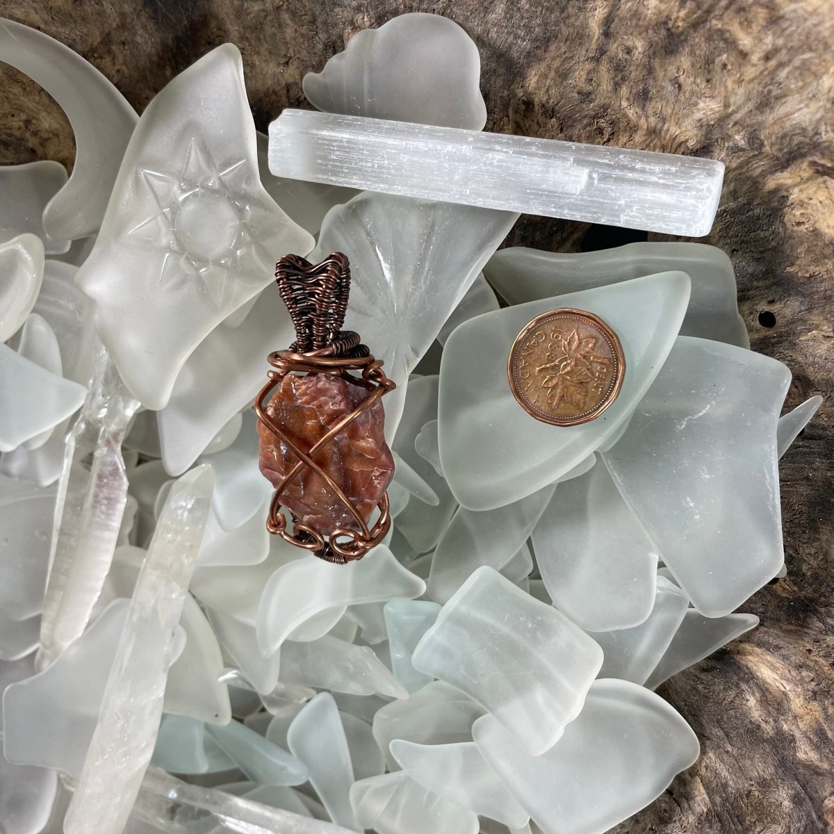 Raw Red Calcite and Copper Wrapped Pendant - Mother Of Metal - - -Charms & Pendants