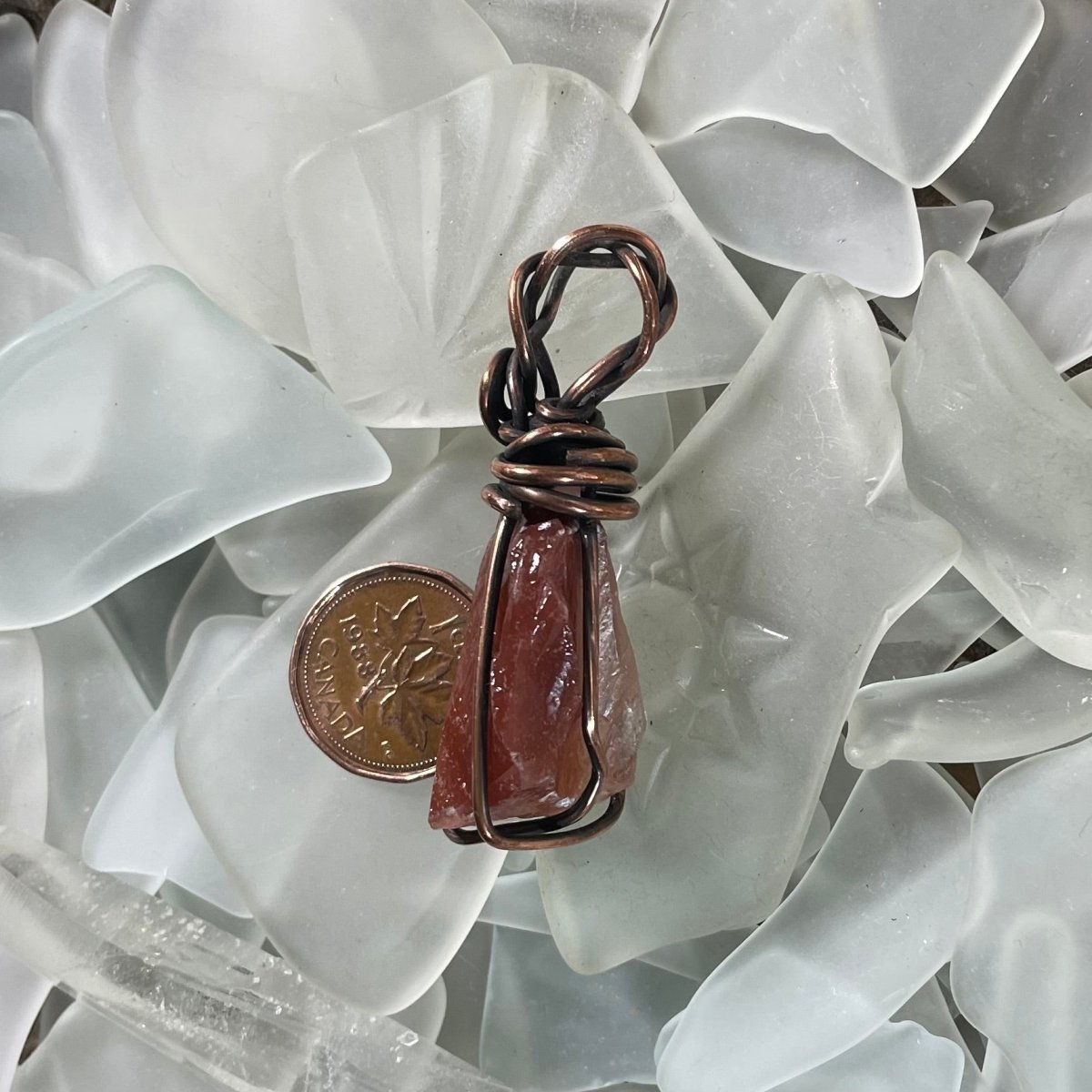 Raw Red Calcite Copper Wrapped Pendant - Mother Of Metal - Copper - For Her - For Him-Pendants