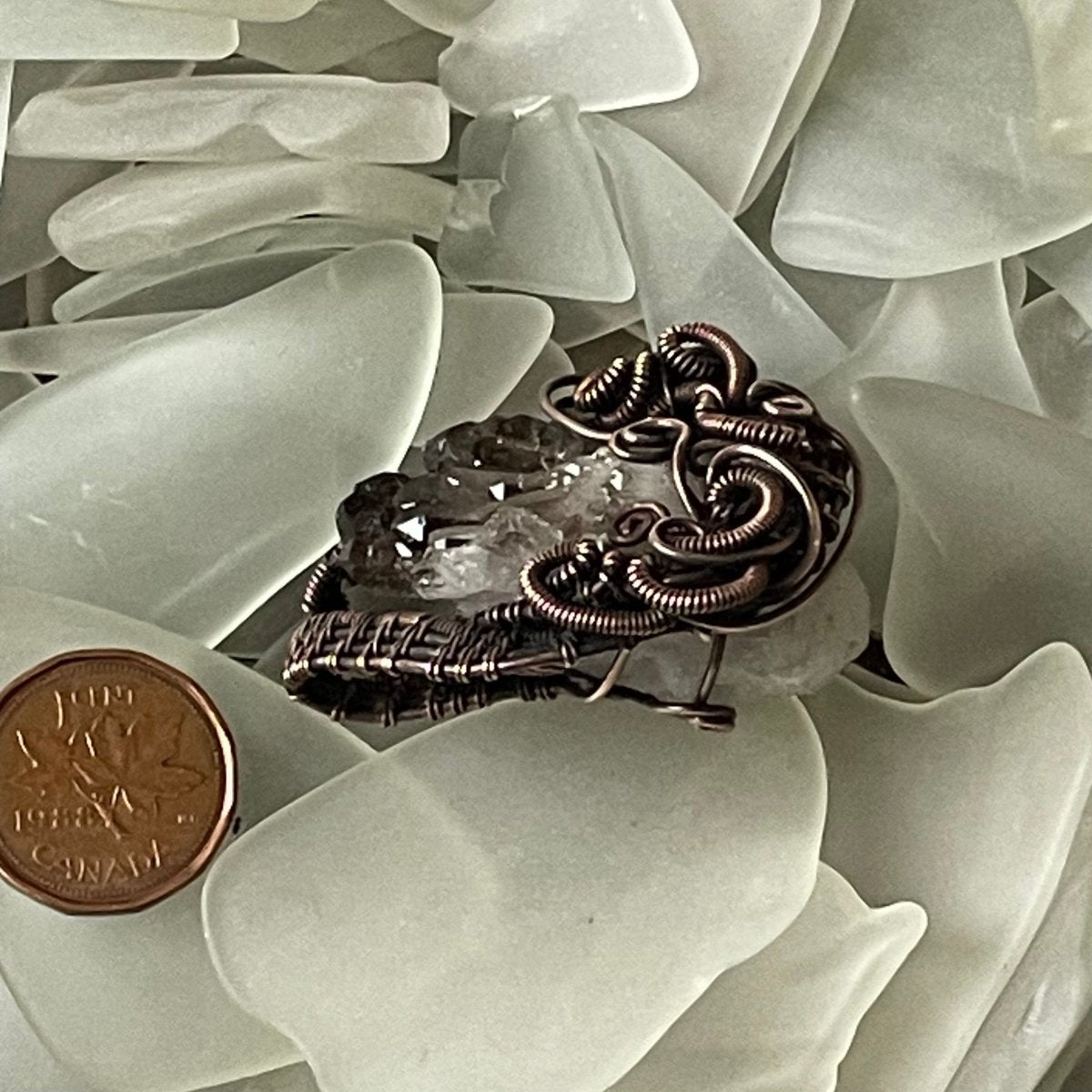 Raw Smokey Quartz Cluster Pendant - Mother Of Metal - Copper - For Her - For Him-