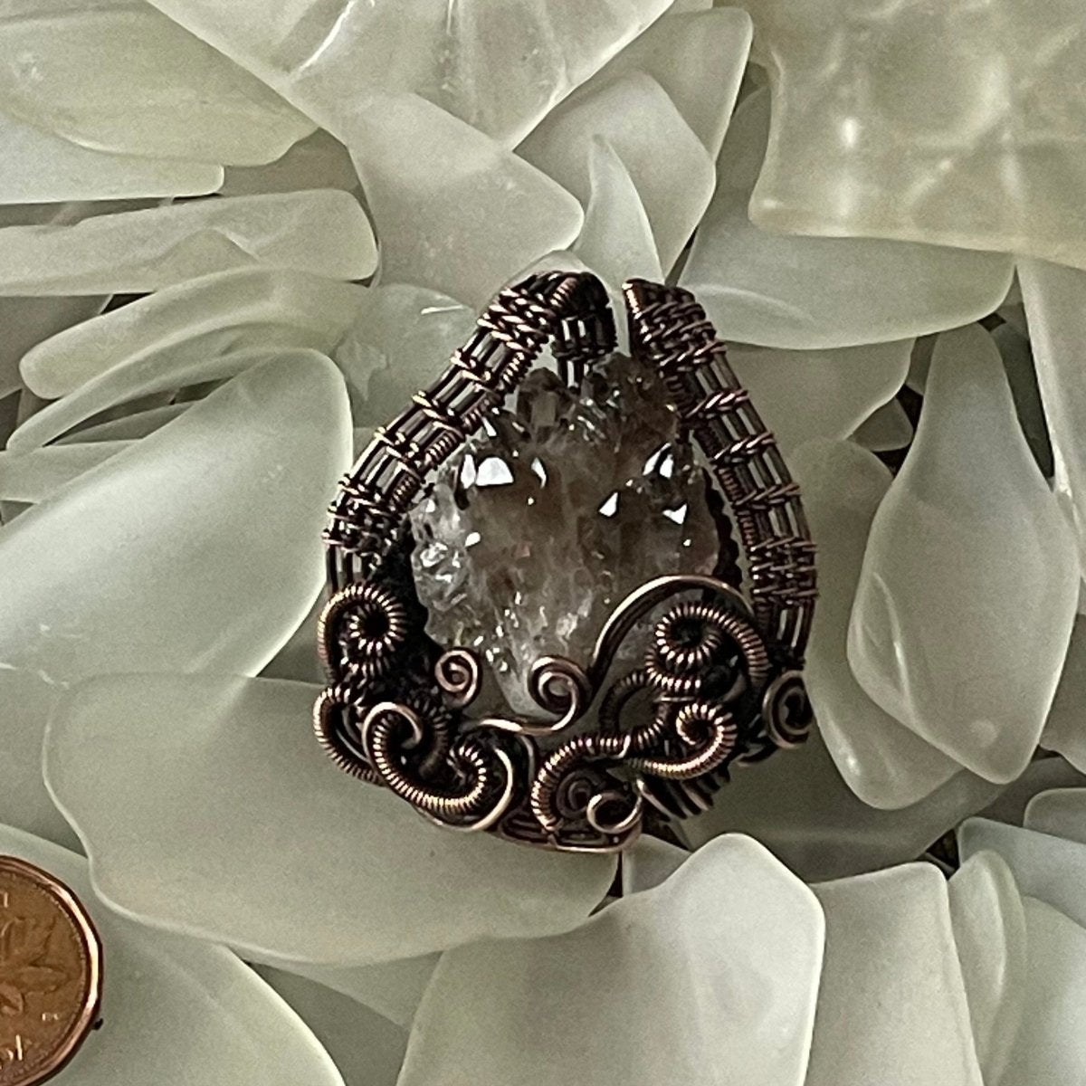 Raw Smokey Quartz Cluster Pendant - Mother Of Metal - Copper - For Her - For Him-