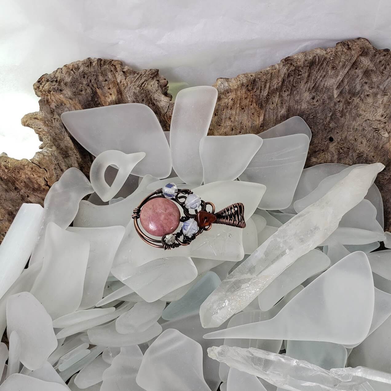 Rhodonite, Opalite, and Red Agate Pendant - Mother Of Metal - For Her - For Necks - opalite-Charms & Pendants