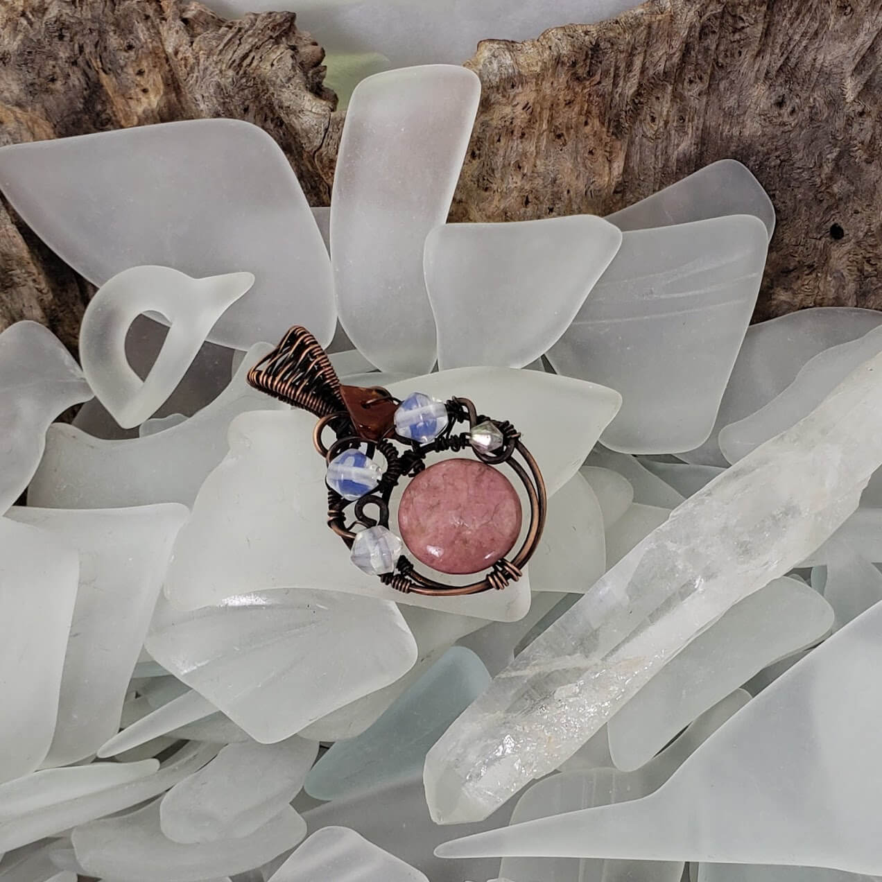 Rhodonite, Opalite, and Red Agate Pendant - Mother Of Metal - For Her - For Necks - opalite-Charms & Pendants
