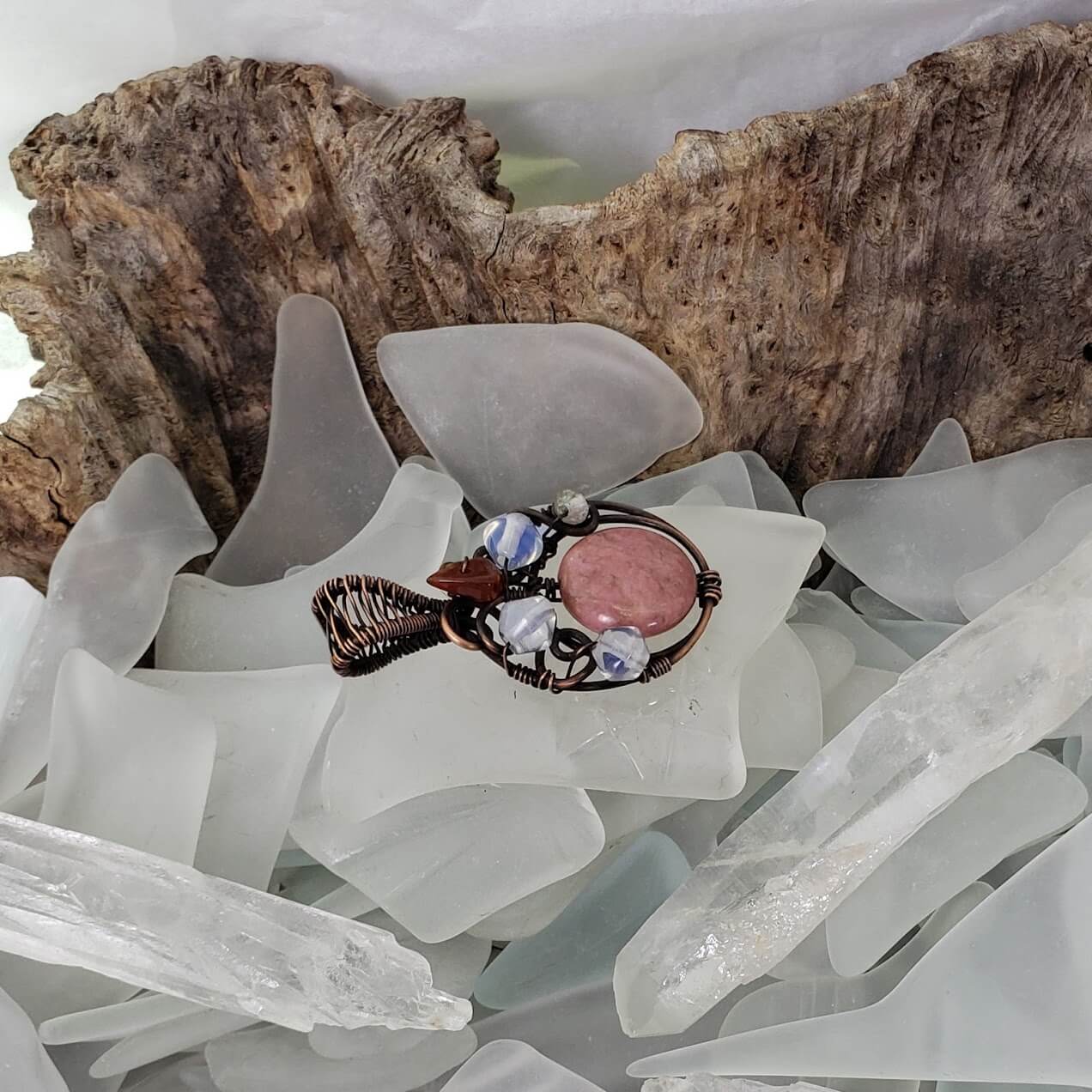 Rhodonite, Opalite, and Red Agate Pendant - Mother Of Metal - For Her - For Necks - opalite-Charms & Pendants