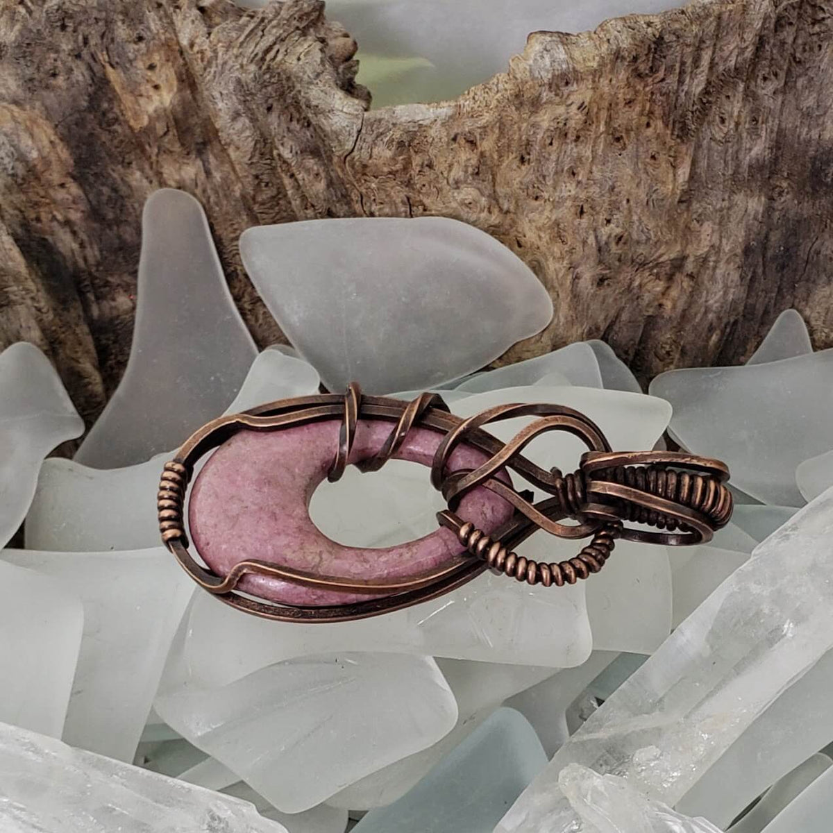 Rhodonite Teardrop Pendant - Mother Of Metal - For Her - For Necks - rhodonite-Charms & Pendants