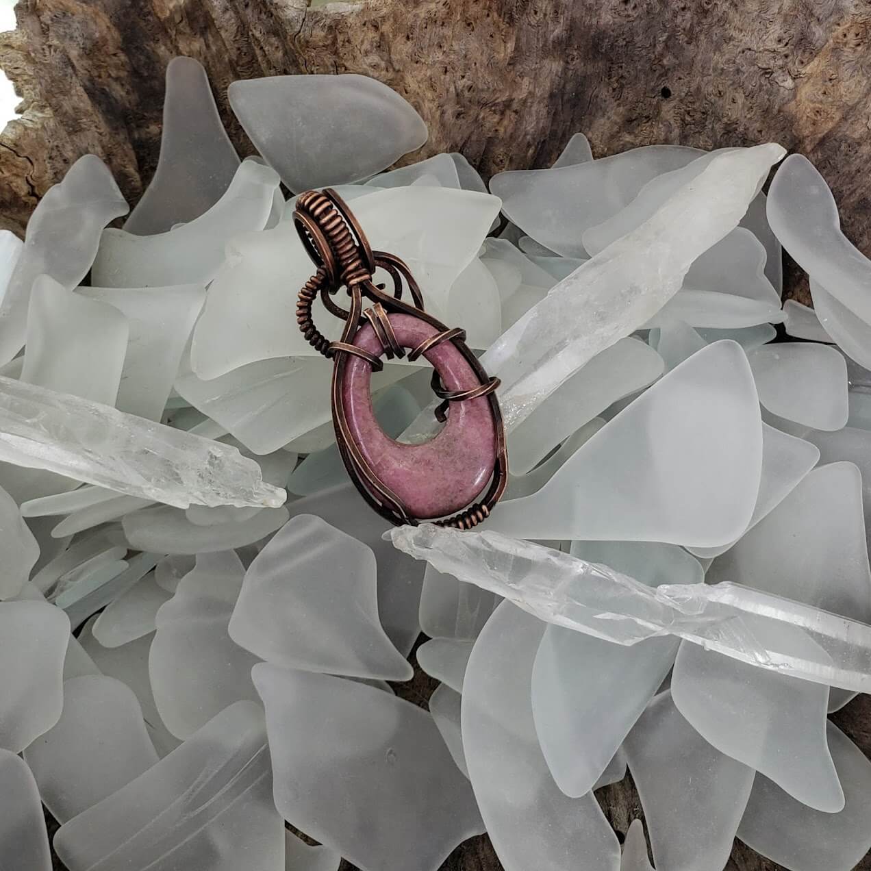 Rhodonite Teardrop Pendant - Mother Of Metal - For Her - For Necks - rhodonite-Charms & Pendants