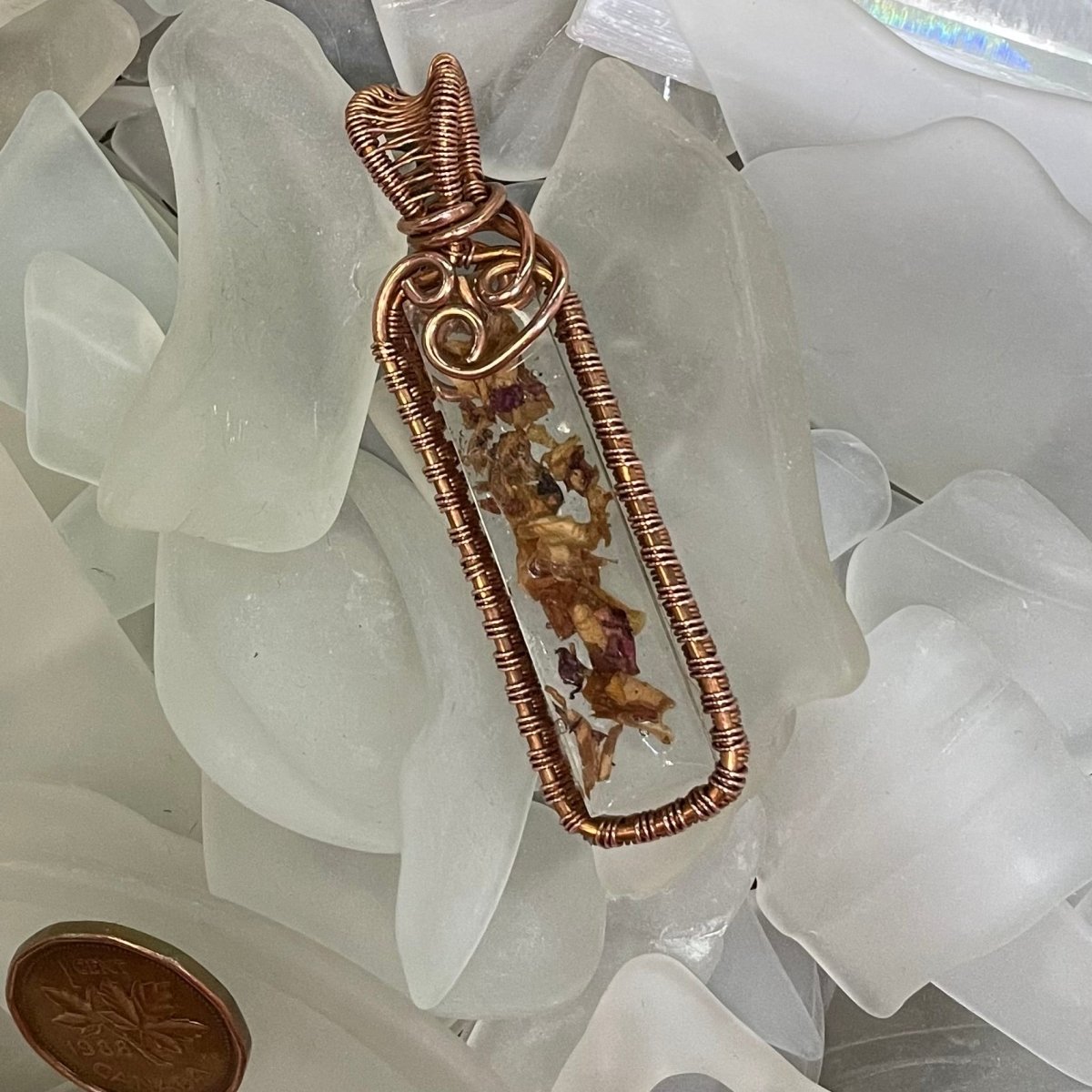 Rose in Resin Bar Pendant - Mother Of Metal - Copper - For Her - For Him-