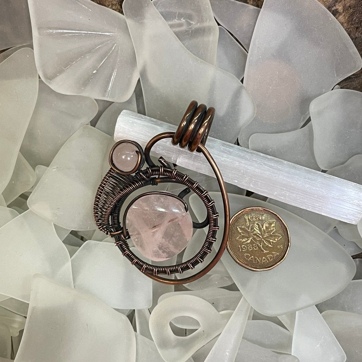 Rose Quartz and Copper Pendant - Mother Of Metal - Copper - For Her - For Him-Charms & Pendants