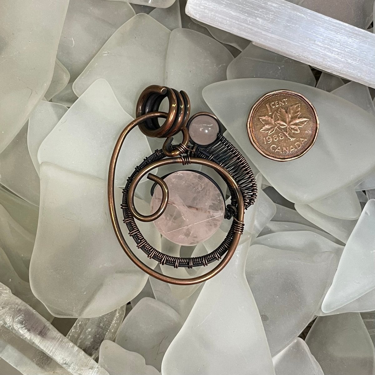 Rose Quartz and Copper Pendant - Mother Of Metal - Copper - For Her - For Him-Charms & Pendants