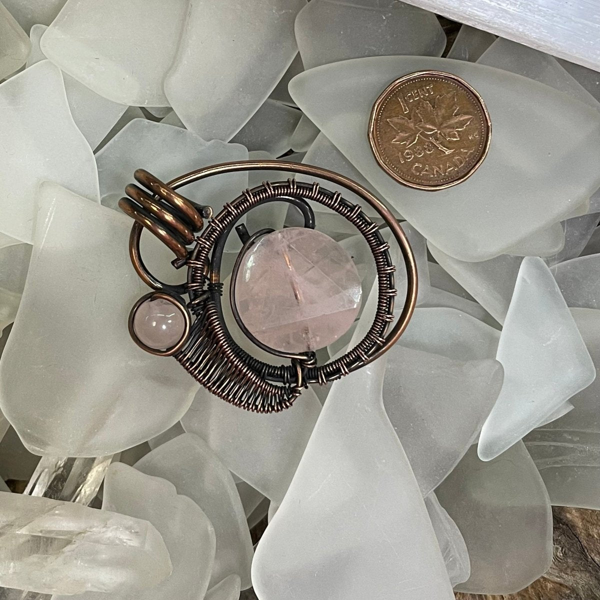 Rose Quartz and Copper Pendant - Mother Of Metal - Copper - For Her - For Him-Charms & Pendants