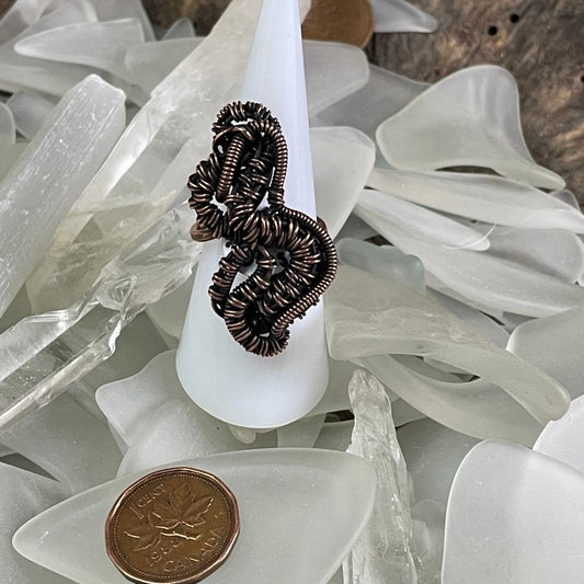 Smokey Coils Copper Woven Ring size 7.5 - Mother Of Metal - Copper - For Fingers - For Her-Rings