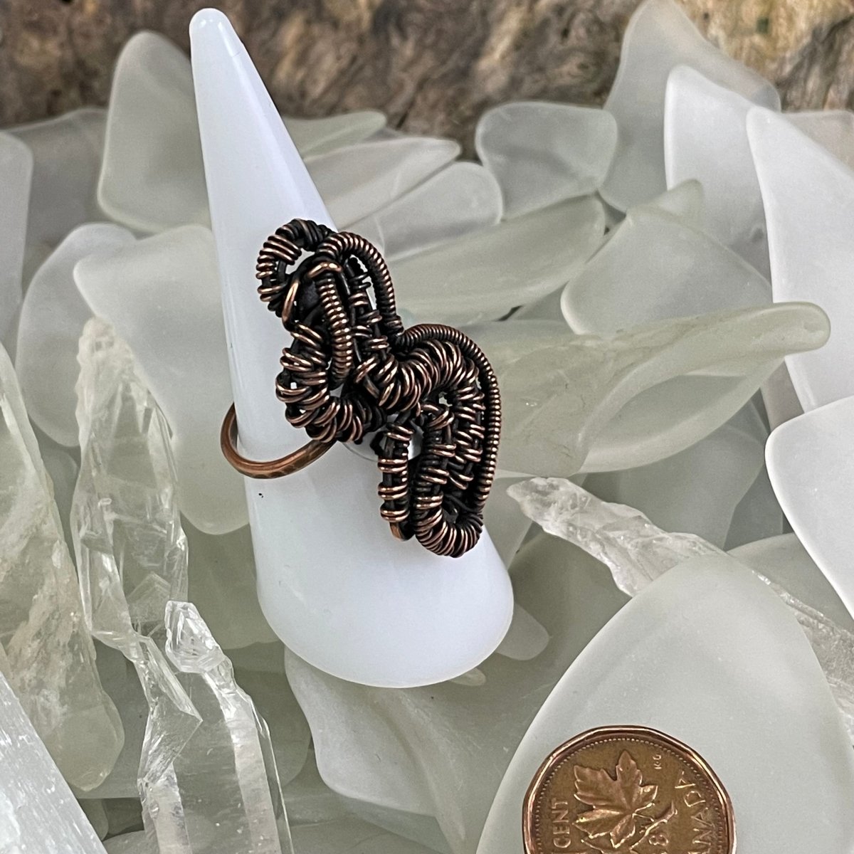 Smokey Coils Copper Woven Ring size 7.5 - Mother Of Metal - Copper - For Fingers - For Her-Rings