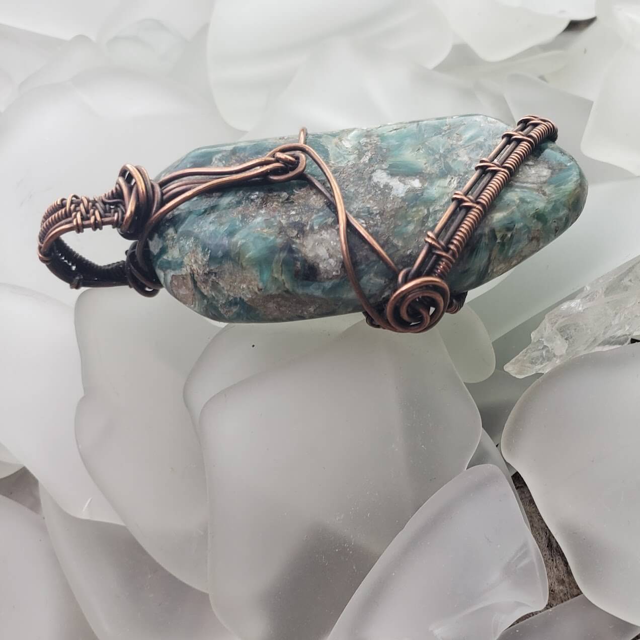 Tumbled Green Kyanite and Copper Wrapped Pendant - Mother Of Metal - For Her - For Him - For Necks-Charms & Pendants