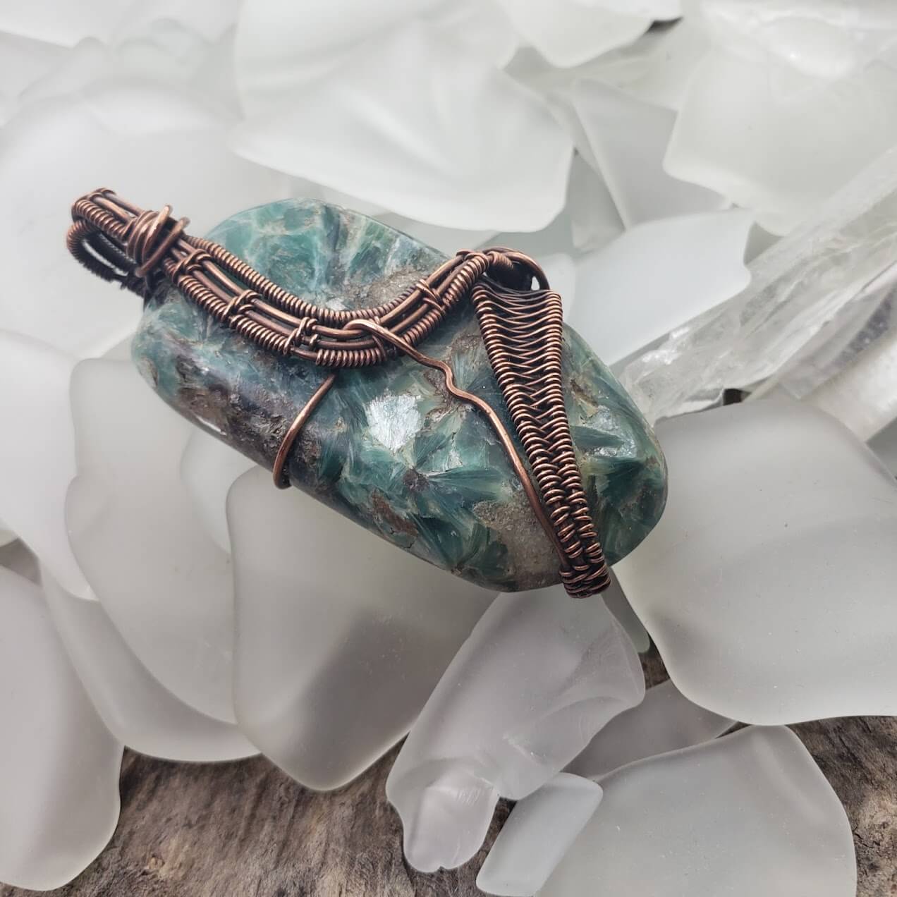 Tumbled Green Kyanite and Copper Wrapped Pendant - Mother Of Metal - For Her - For Him - For Necks-Charms & Pendants