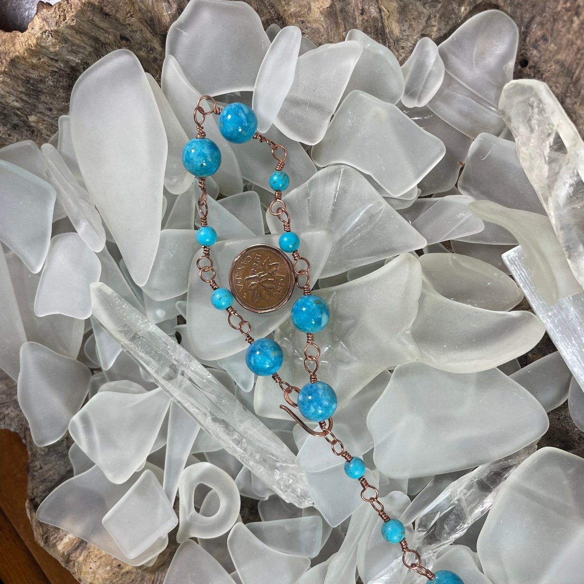 Turquoise and Magnesite Link Bracelet - Mother Of Metal - Copper - For Her - For Wrists-beaded chain links