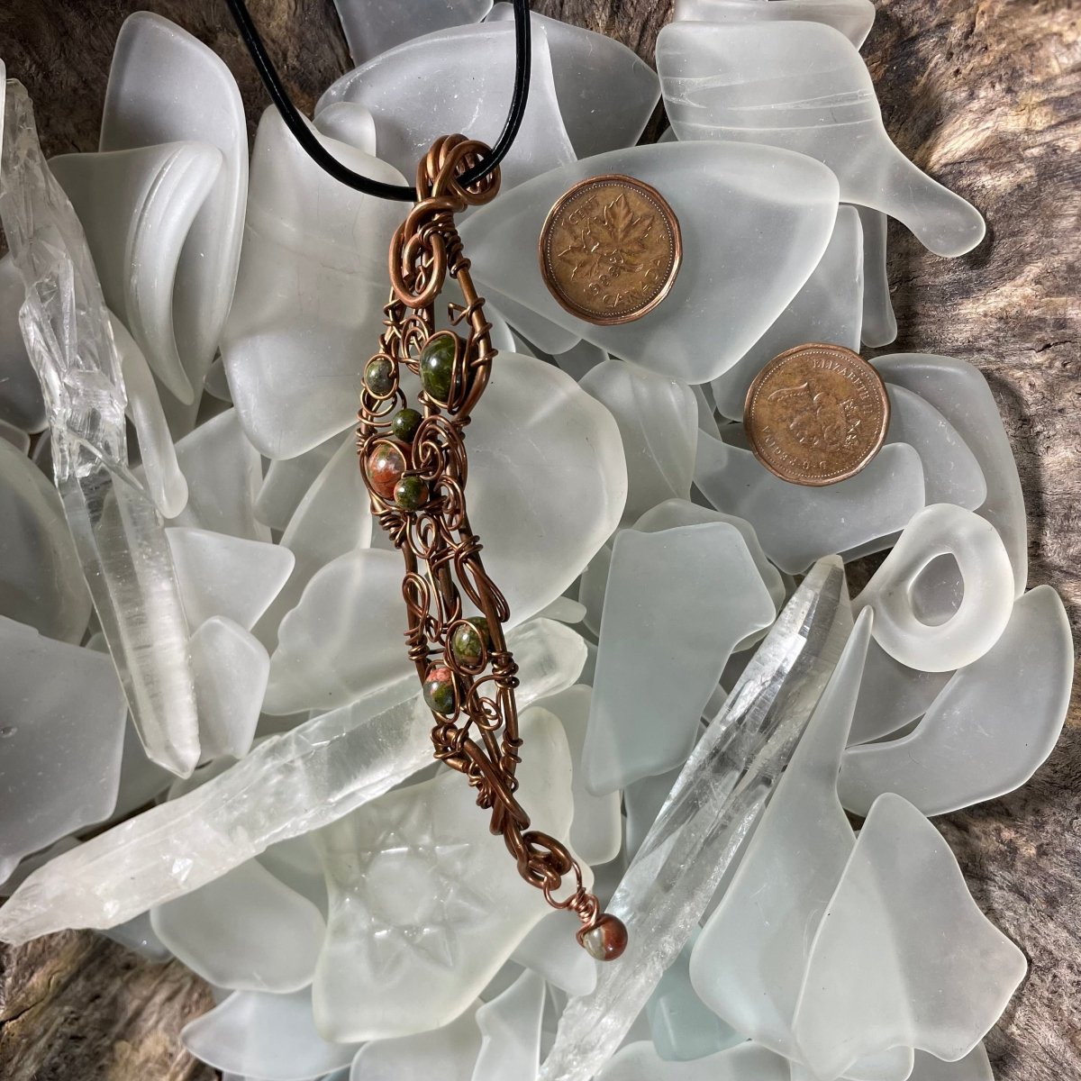 Unakite and Copper Freeform Filigree Necklace - Mother Of Metal - Copper - For Her - For Him-necklace