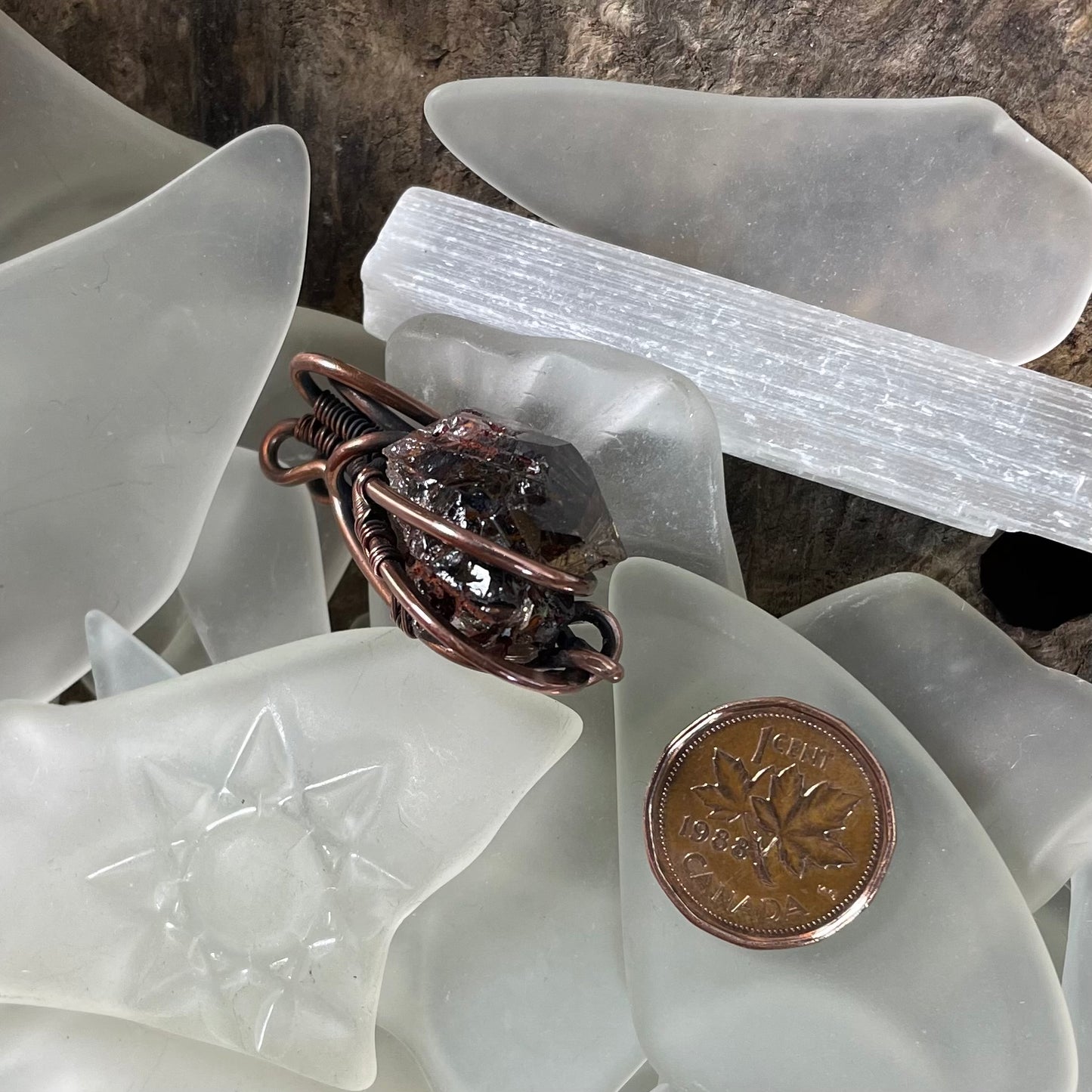 Smokey Quartz in Epidote and Copper Pendant