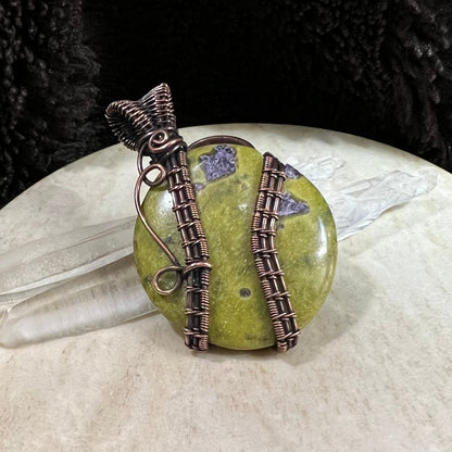  Atlantisite copper pendant showing secure wrap designed to stabilize and protect the stone
