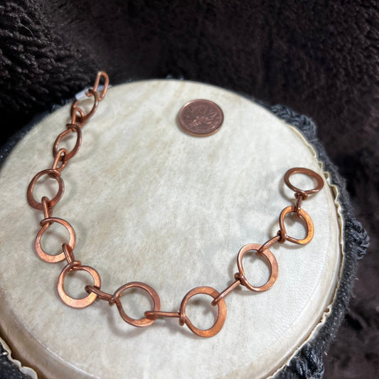Handmade copper circle bracelet with full moon inspired link design, Mother of Metal jewelry