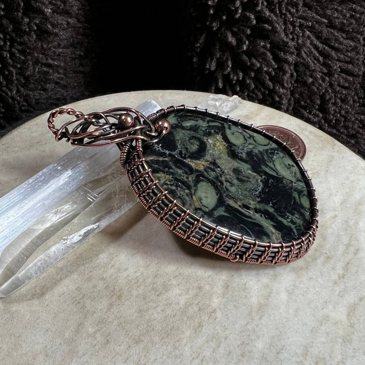 Close-up of kambaba jasper showing circular fossil-like formations