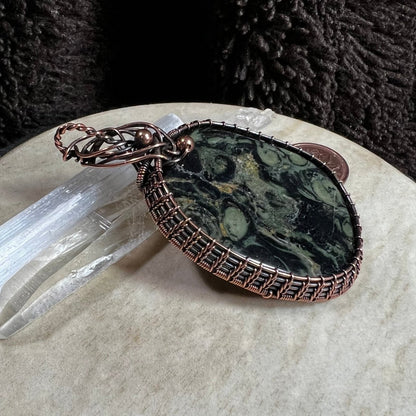 Close-up of kambaba jasper showing circular fossil-like formations