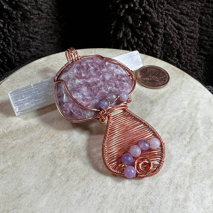 Close-up of lepidolite mushroom showing natural texture and subtle shimmer
